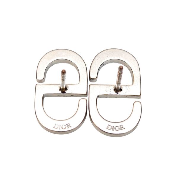 SOLD Dior Petit CD Stud Earrings Silver-Finish Metal with White Crystals - Picture 2 of 3